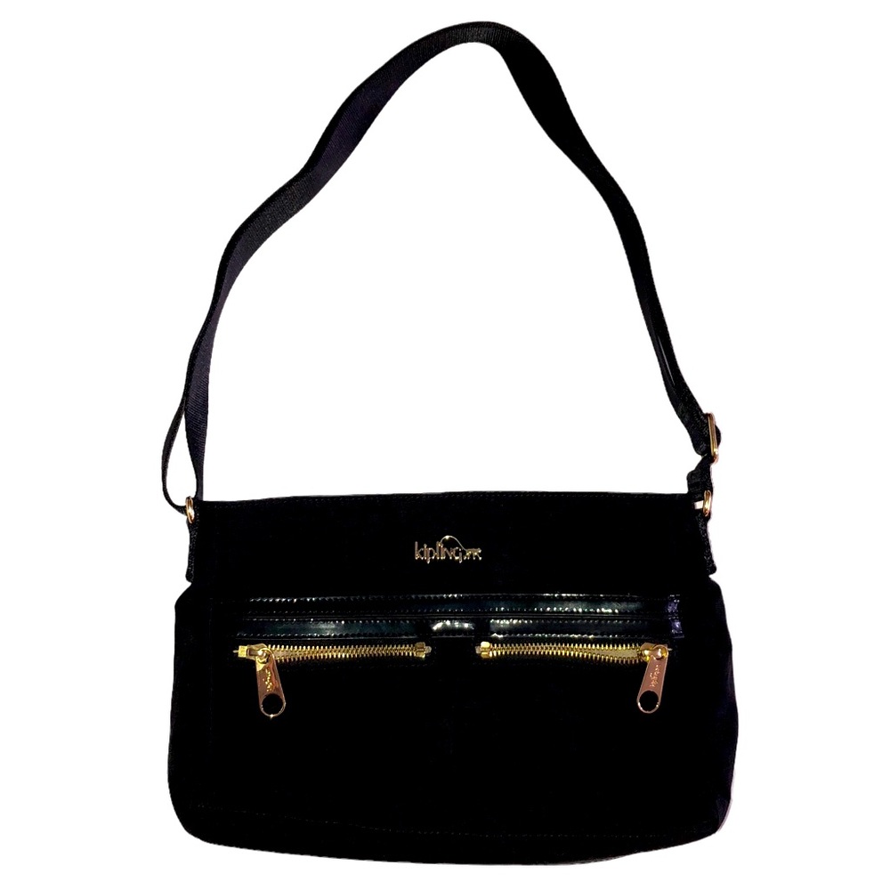 Kipling Angie Crossbody Bag – Black Nylon w/ Gold Hardware & Patent Trim